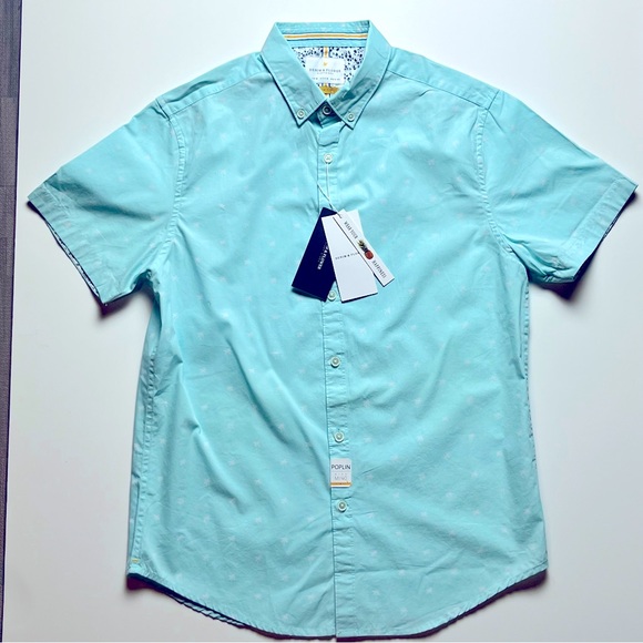 🆕 Denim Flower Palm Tree Short Sleeve Button Down - Med - Picture 3 of 4